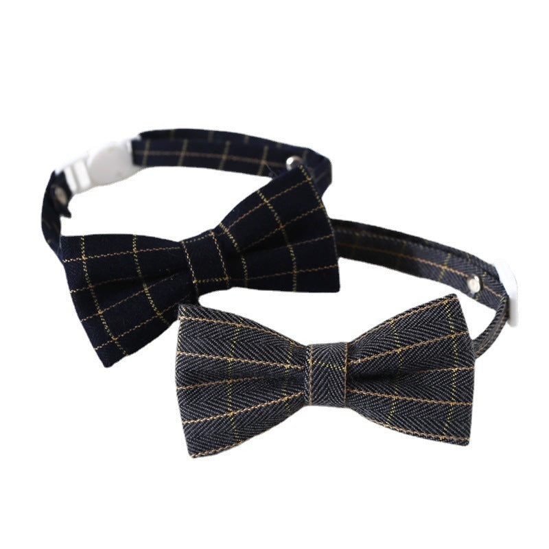 KFX-9205053 Adjustable British Style Plaid Bow Tie and Tie Collar Accessories for Pets