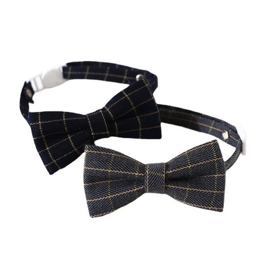 KFX-9205053 Adjustable British Style Plaid Bow Tie and Tie Collar Accessories for Pets