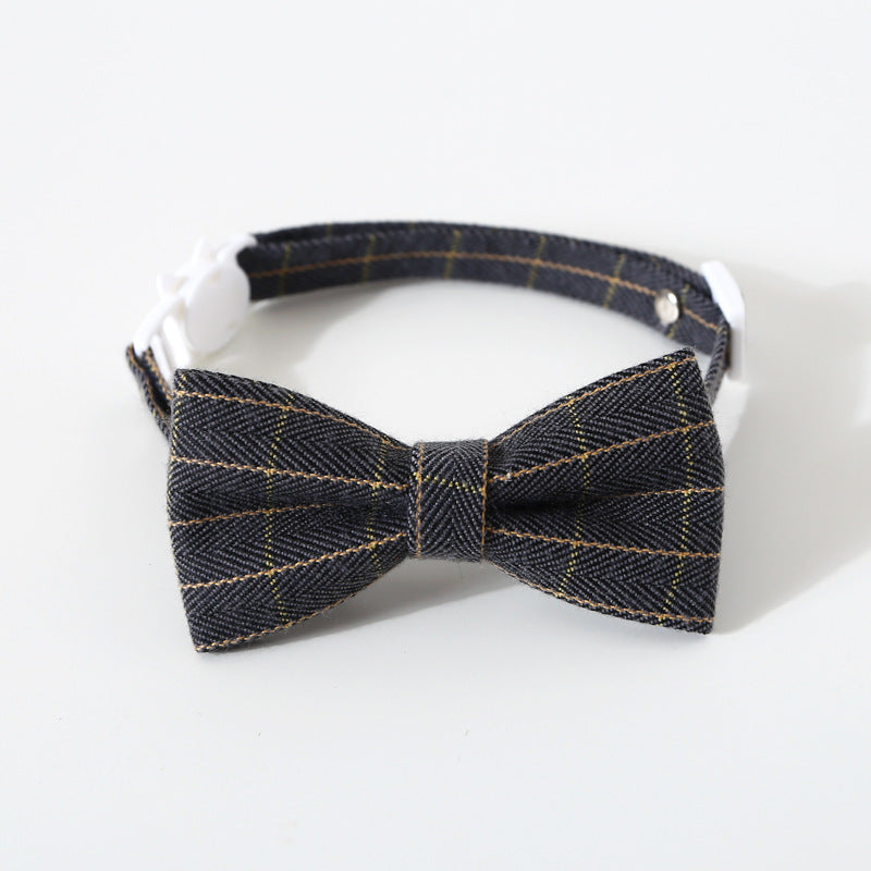 KFX-9205053 Adjustable British Style Plaid Bow Tie and Tie Collar Accessories for Pets