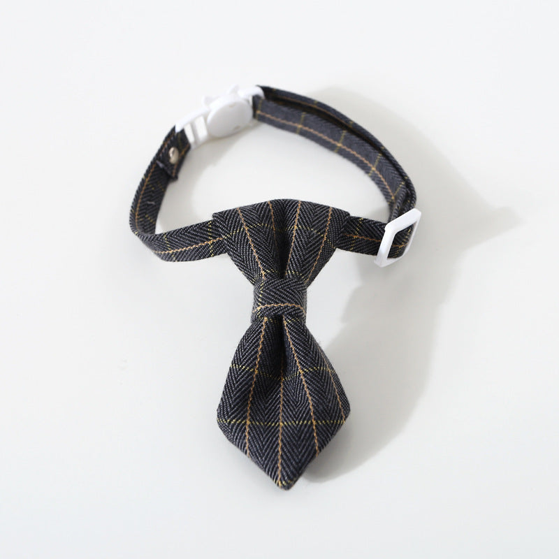 KFX-9205053 Adjustable British Style Plaid Bow Tie and Tie Collar Accessories for Pets