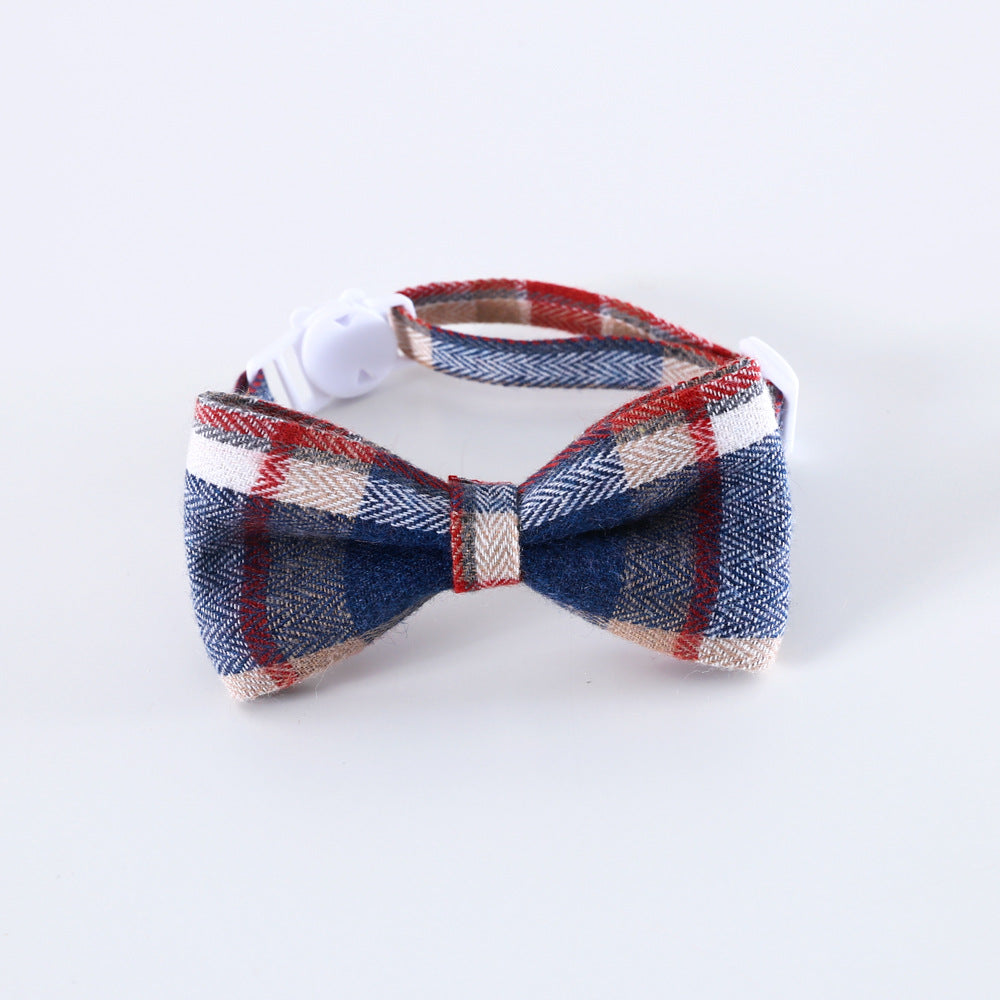 KFX-9205053 Adjustable British Style Plaid Bow Tie and Tie Collar Accessories for Pets