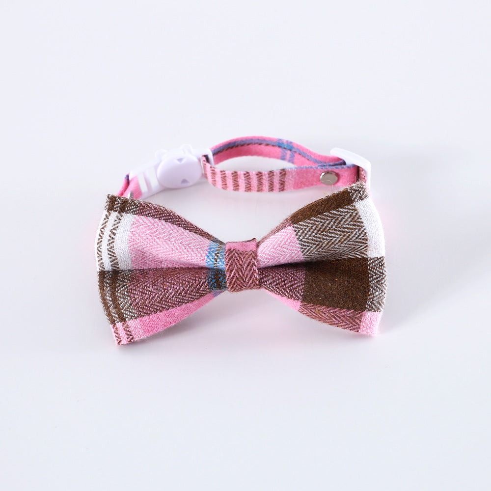 KFX-9205053 Adjustable British Style Plaid Bow Tie and Tie Collar Accessories for Pets