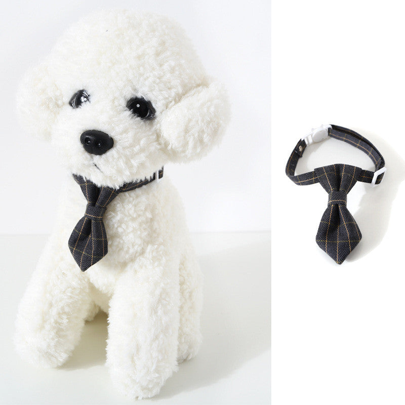 KFX-9205053 Adjustable British Style Plaid Bow Tie and Tie Collar Accessories for Pets