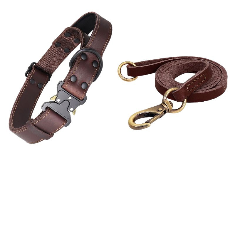 KFX-9205693 Leather Large Dog Bandana with Pulling Rope - Black and Brown Options Available