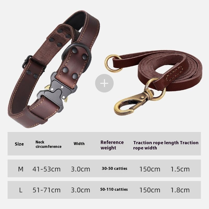 KFX-9205693 Leather Large Dog Bandana with Pulling Rope - Black and Brown Options Available