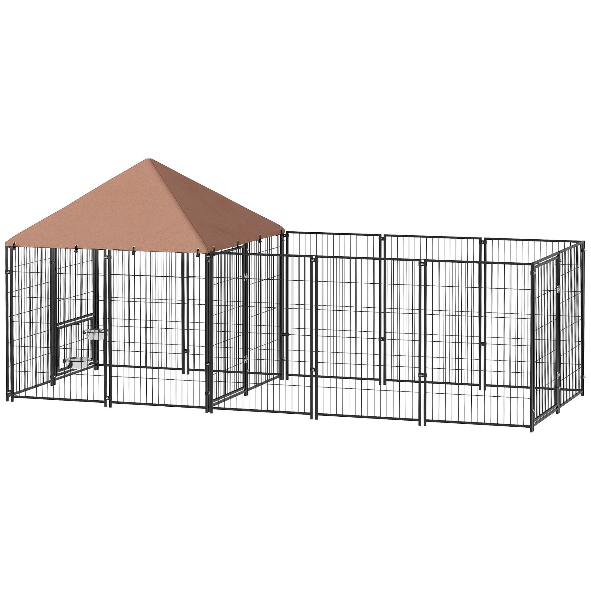 KFX-9206717 Large Adjustable Outdoor Dog Kennel with Waterproof Canopy and Rotating Bowls - 11.3' x 4.7' x 5.1'