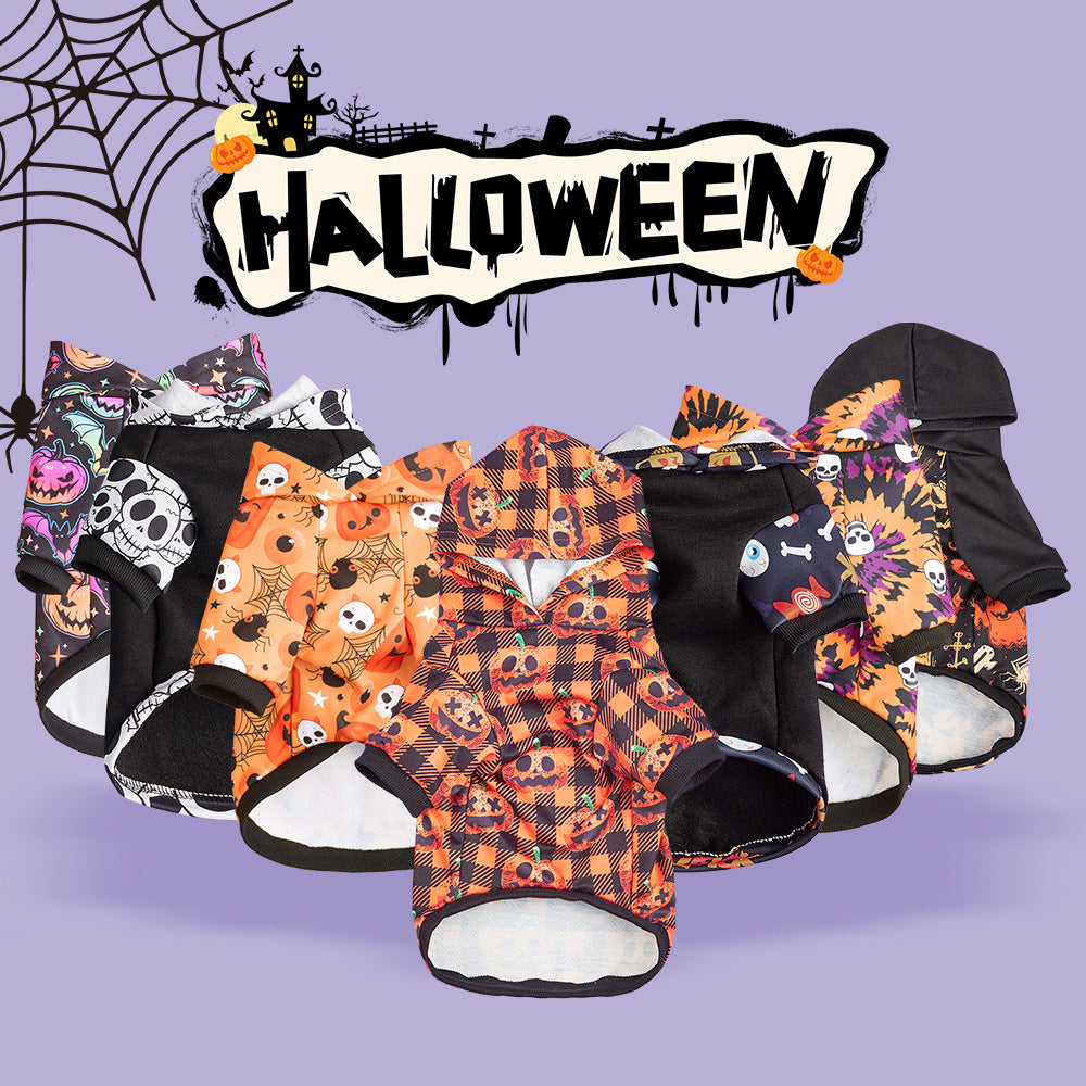 KFX-9208125 Halloween-Themed Pet Clothing for Small and Medium Dogs and Cats - Pumpkin & Skull Designs