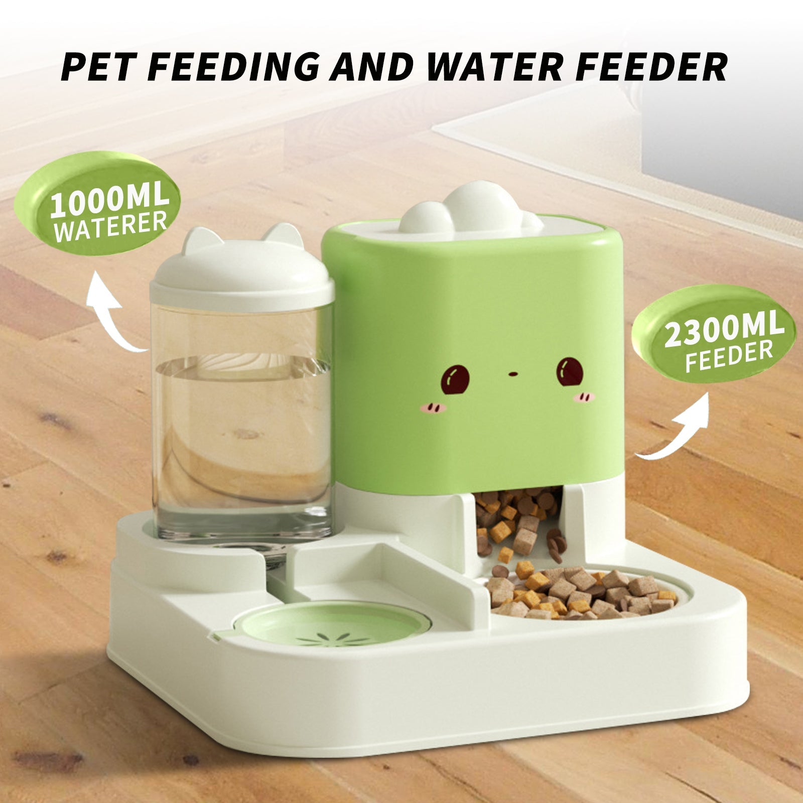 KFX-9208893 Cute Pink Cartoon Pet Feeder and Water Dispenser with Large Capacity for Pets