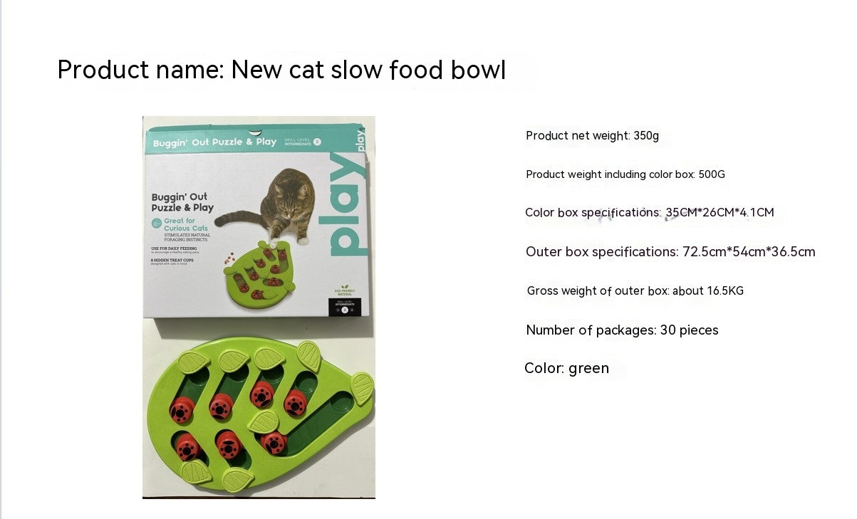 KFX-9209021 Slow Feed Cat Bowl in Green - BPA-Free PP Material Pet Tableware