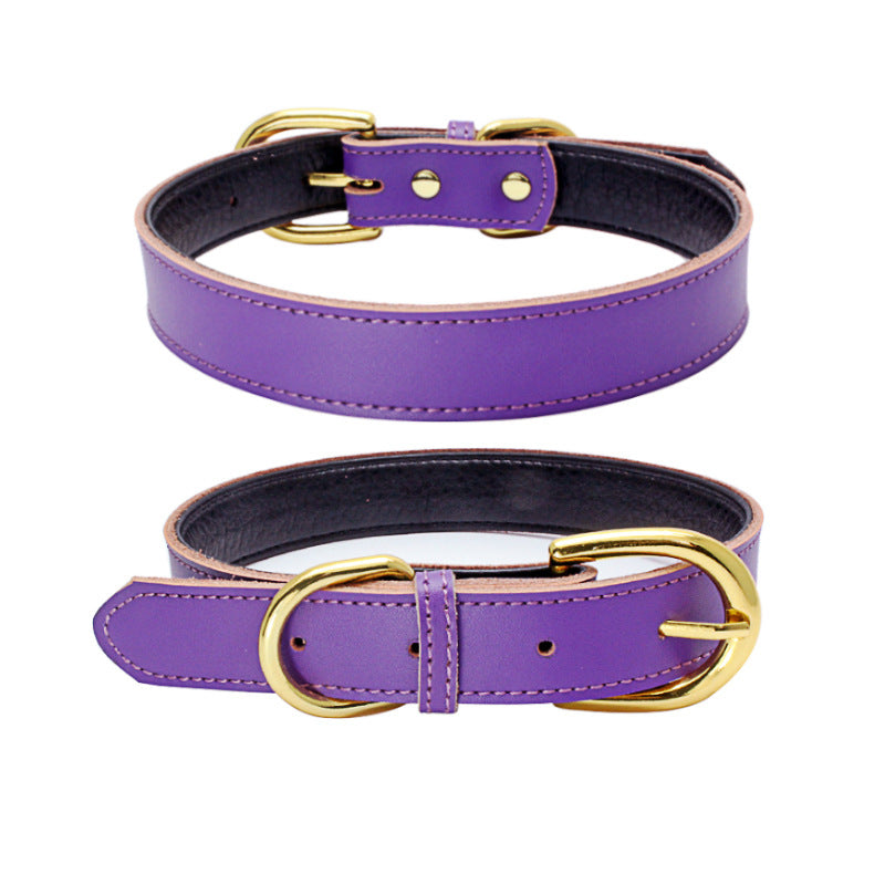 KFX-9210813 Cowhide Leather Dog Collar - Adjustable Sizes XS to L, Durable and Stylish Design
