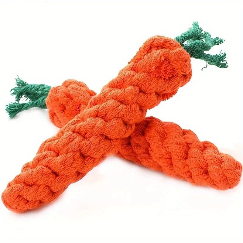 KFX-9211453 Durable Cotton Rope Pet Chew Toy in Carrot Shape for Small Dogs and Cats, Promotes Dental Health