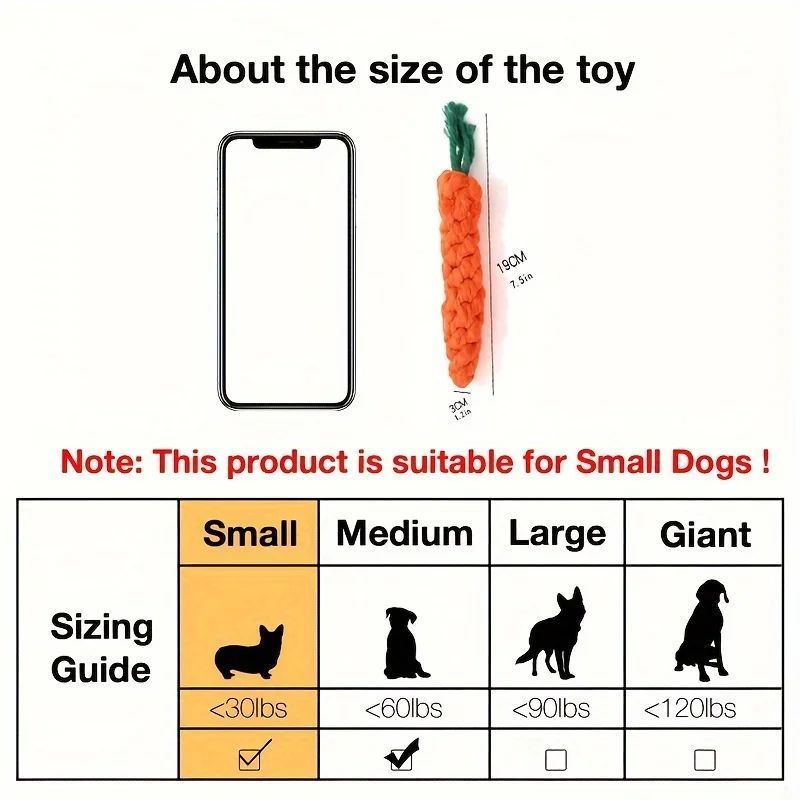 KFX-9211453 Durable Cotton Rope Pet Chew Toy in Carrot Shape for Small Dogs and Cats, Promotes Dental Health