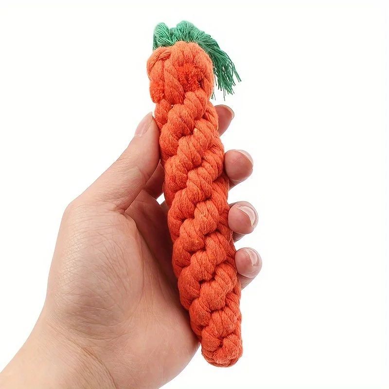 KFX-9211453 Durable Cotton Rope Pet Chew Toy in Carrot Shape for Small Dogs and Cats, Promotes Dental Health