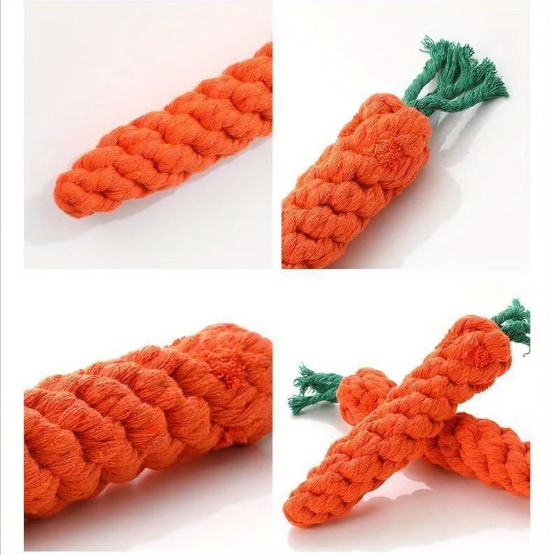 KFX-9211453 Durable Cotton Rope Pet Chew Toy in Carrot Shape for Small Dogs and Cats, Promotes Dental Health