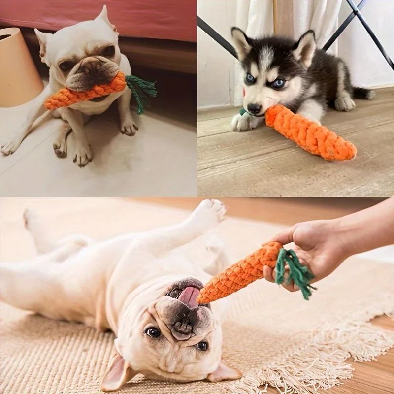 KFX-9211453 Durable Cotton Rope Pet Chew Toy in Carrot Shape for Small Dogs and Cats, Promotes Dental Health