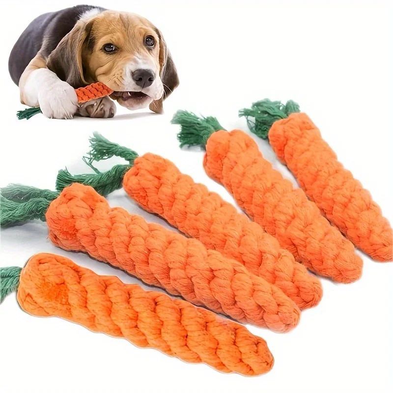 KFX-9211453 Durable Cotton Rope Pet Chew Toy in Carrot Shape for Small Dogs and Cats, Promotes Dental Health