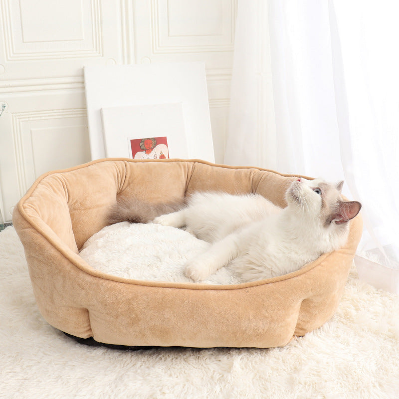 KFX-9212861 Shell-Shaped Pet Nest in Soft Imitation Suede & Plush – Available in Pink, Gray, and Khaki