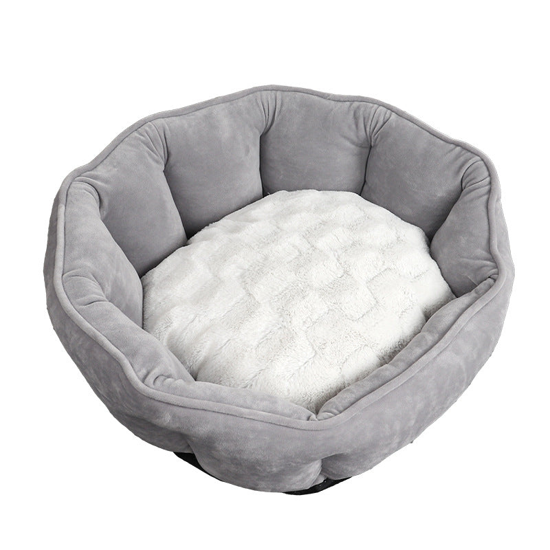 KFX-9212861 Shell-Shaped Pet Nest in Soft Imitation Suede & Plush – Available in Pink, Gray, and Khaki