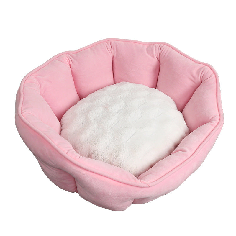 KFX-9212861 Shell-Shaped Pet Nest in Soft Imitation Suede & Plush – Available in Pink, Gray, and Khaki