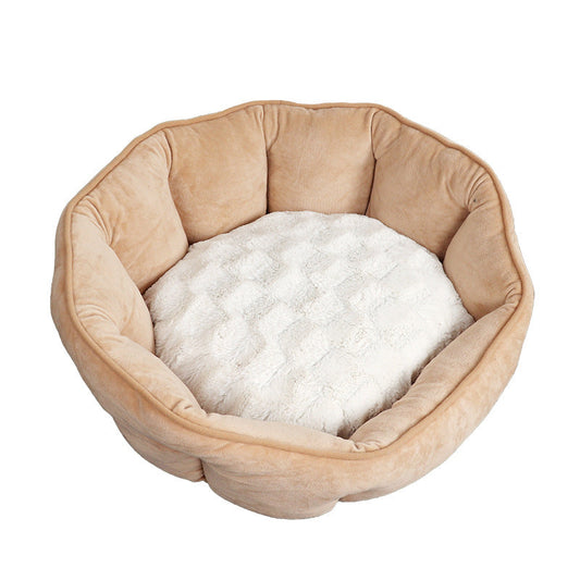 KFX-9212861 Shell-Shaped Pet Nest in Soft Imitation Suede & Plush – Available in Pink, Gray, and Khaki