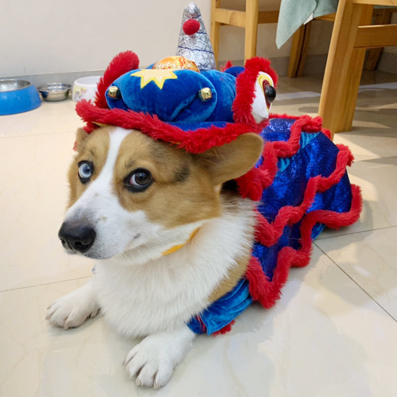 KFX-9212989 Funny Lion and Horse Costumes for Dogs and Cats - Four-Legged Apparel in Red and Blue