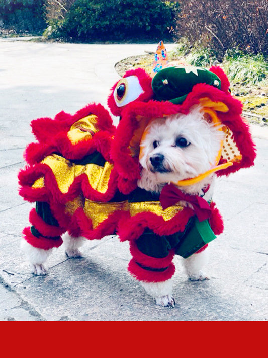 KFX-9212989 Funny Lion and Horse Costumes for Dogs and Cats - Four-Legged Apparel in Red and Blue