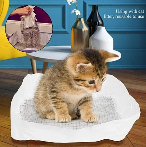 KFX-9214269 Reusable Cat Litter Filter Bags with Strainer – 10 Pack, Mesh Quick Sift, Easy Clean & Portable Design