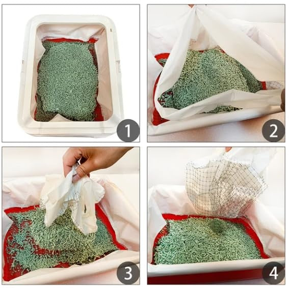 KFX-9214269 Reusable Cat Litter Filter Bags with Strainer – 10 Pack, Mesh Quick Sift, Easy Clean & Portable Design