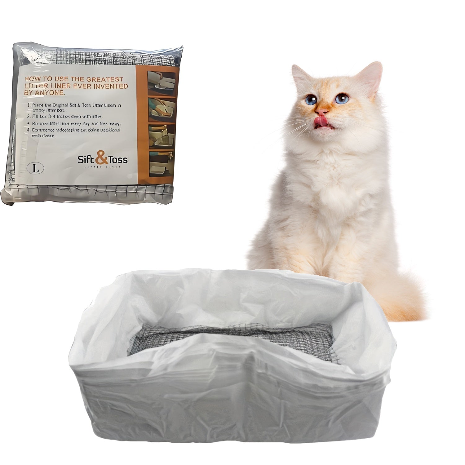 KFX-9214269 Reusable Cat Litter Filter Bags with Strainer – 10 Pack, Mesh Quick Sift, Easy Clean & Portable Design