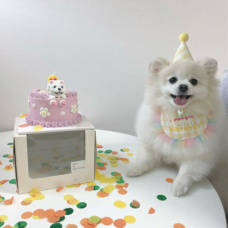 KFX-9216189 Dog Birthday Bib and Adjustable Hat Set in Yellow for Pet Celebrations