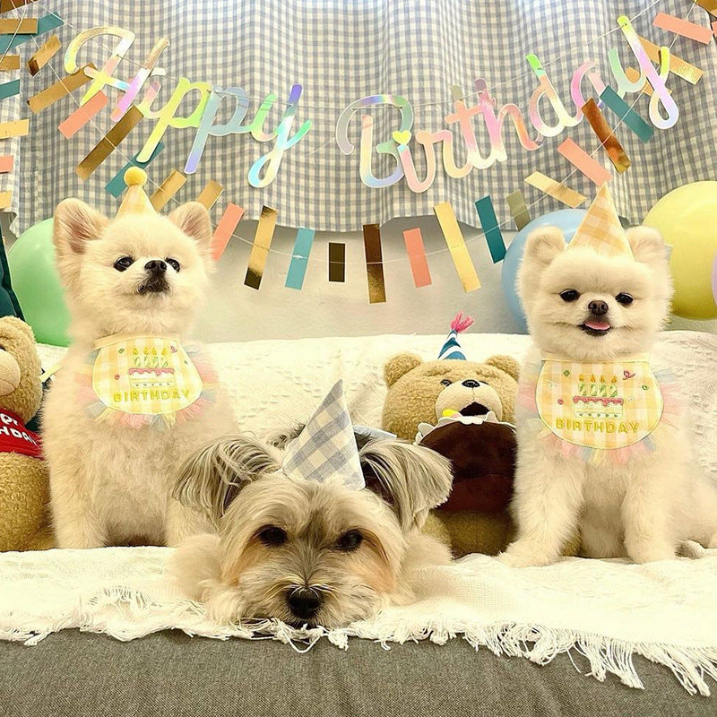 KFX-9216189 Dog Birthday Bib and Adjustable Hat Set in Yellow for Pet Celebrations