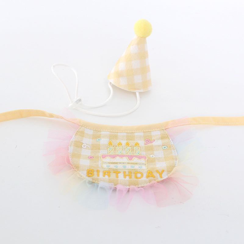 KFX-9216189 Dog Birthday Bib and Adjustable Hat Set in Yellow for Pet Celebrations