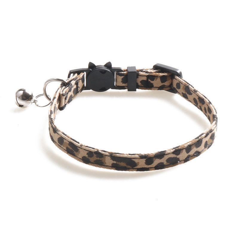 KFX-9216573 Leopard Print Cat Collar with Bell in Multiple Colors - Stylish and Comfortable Design