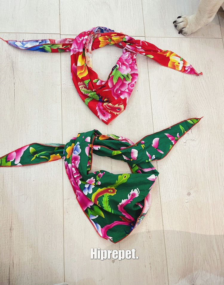 KFX-9221949 Country Style Triangular Scarf for Dogs and Cats - Cotton Silk Pet Headscarf for All Seasons