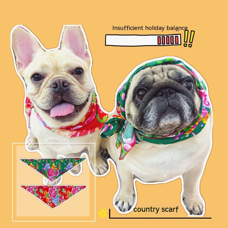 KFX-9221949 Country Style Triangular Scarf for Dogs and Cats - Cotton Silk Pet Headscarf for All Seasons