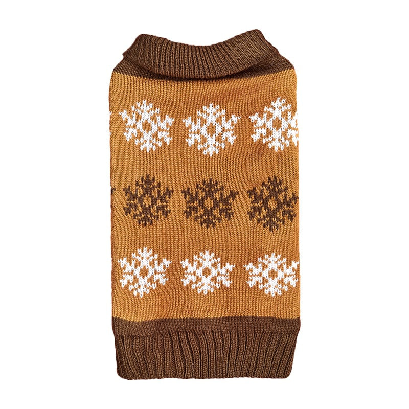 KFX-9222333 Cozy Snowflake Dog Sweater in Brown and Gray for Autumn and Winter Celebrations