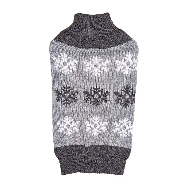 KFX-9222333 Cozy Snowflake Dog Sweater in Brown and Gray for Autumn and Winter Celebrations