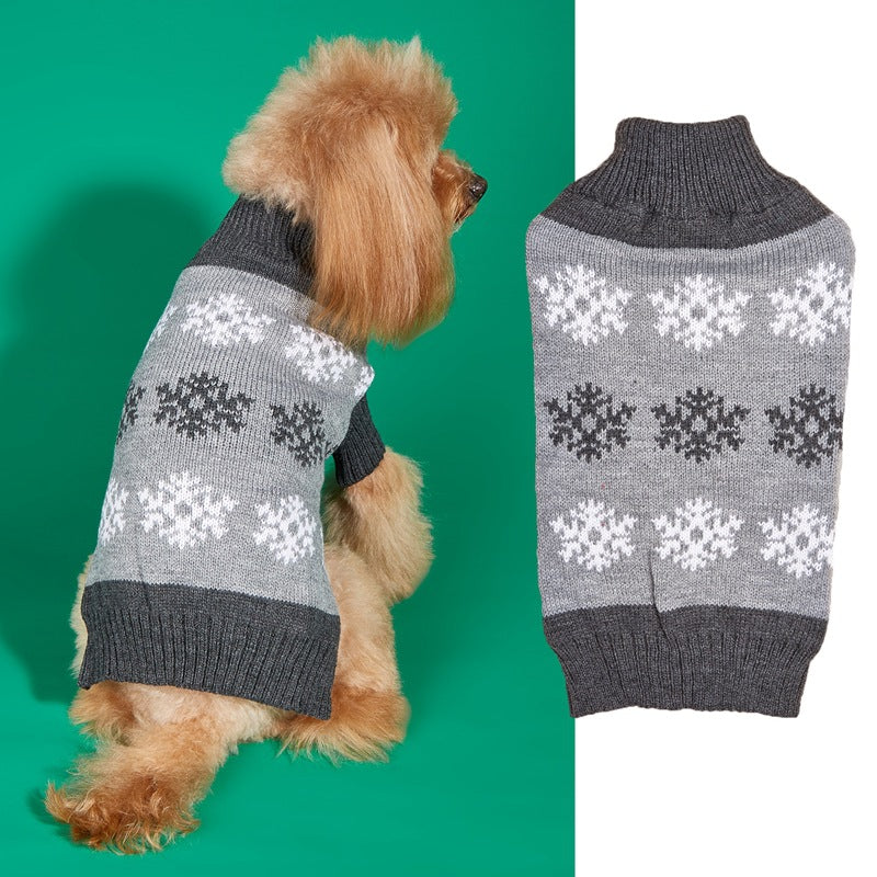 KFX-9222333 Cozy Snowflake Dog Sweater in Brown and Gray for Autumn and Winter Celebrations