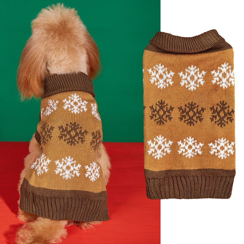 KFX-9222333 Cozy Snowflake Dog Sweater in Brown and Gray for Autumn and Winter Celebrations