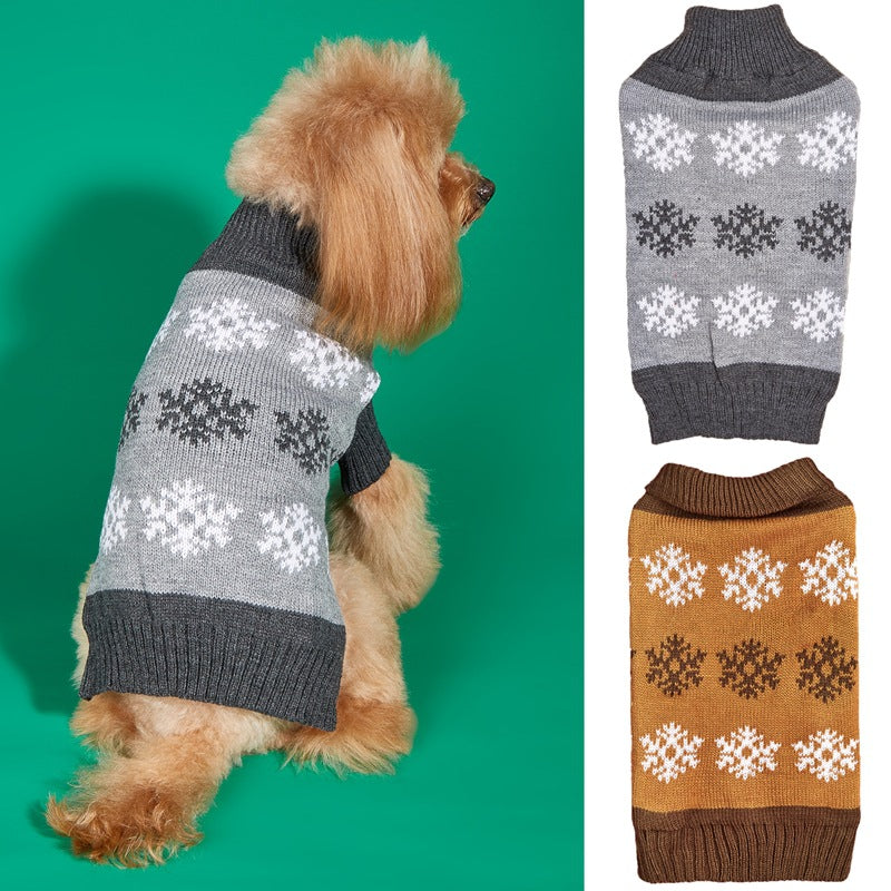 KFX-9222333 Cozy Snowflake Dog Sweater in Brown and Gray for Autumn and Winter Celebrations