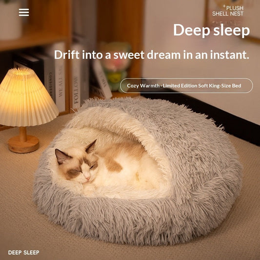 KFX-9224381 Plush Shell Nest Cat Bed in Multiple Sizes and Gradient Colors
