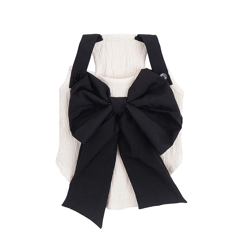KFX-9224893 Beige Tank Top with Black Silk Bow in Stylish Leisure Fit
