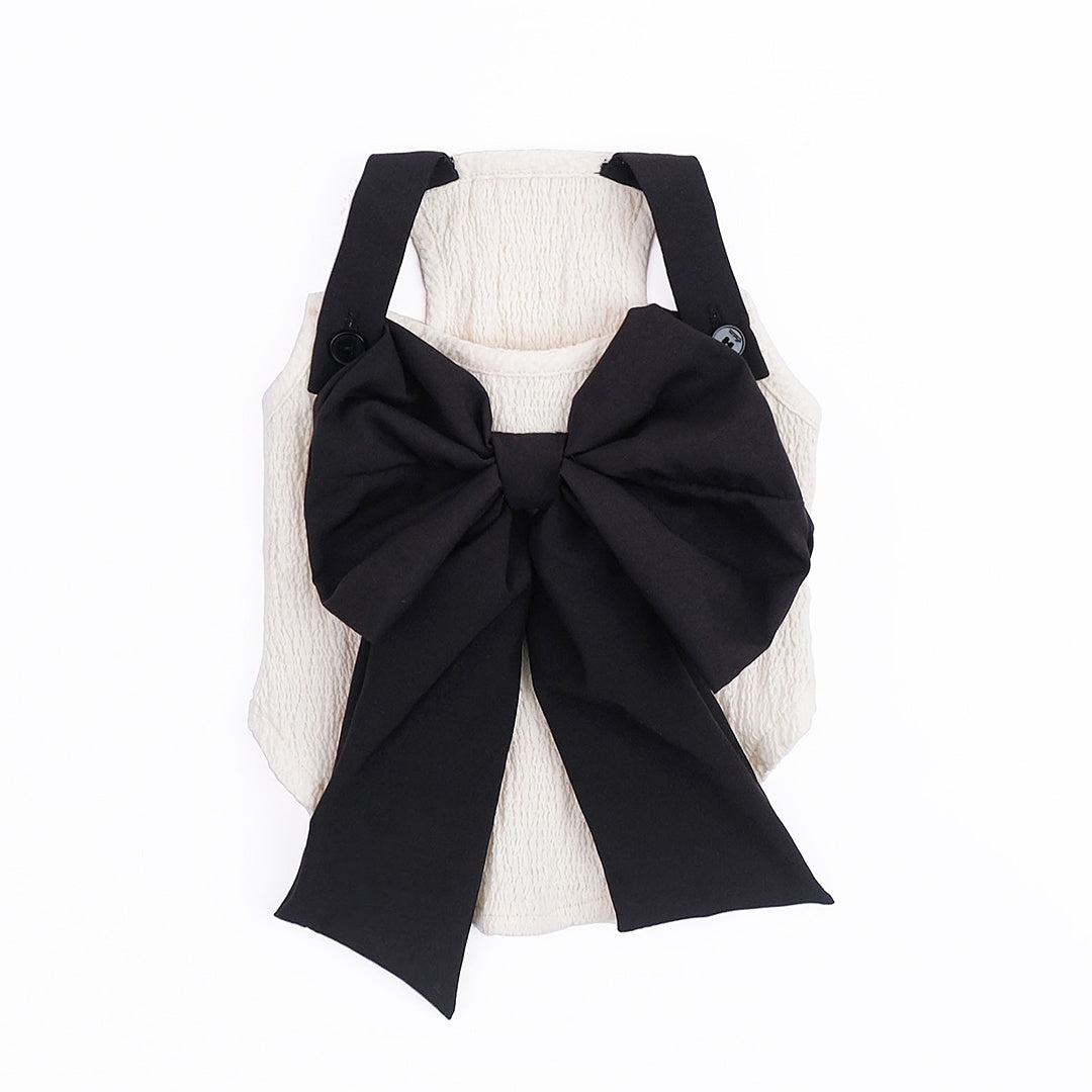KFX-9224893 Beige Tank Top with Black Silk Bow in Stylish Leisure Fit