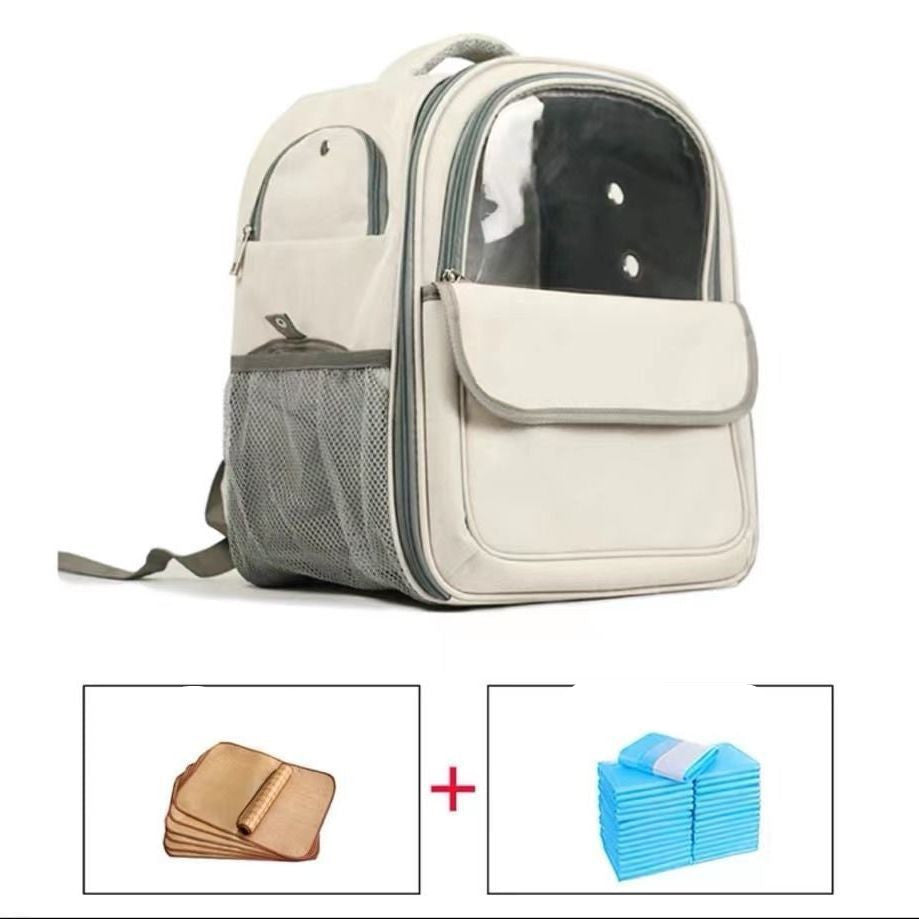 KFX-9226557 Breathable Transparent Cat and Dog Backpack with Cooling Mat and Accessories Options