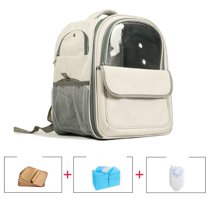 KFX-9226557 Breathable Transparent Cat and Dog Backpack with Cooling Mat and Accessories Options