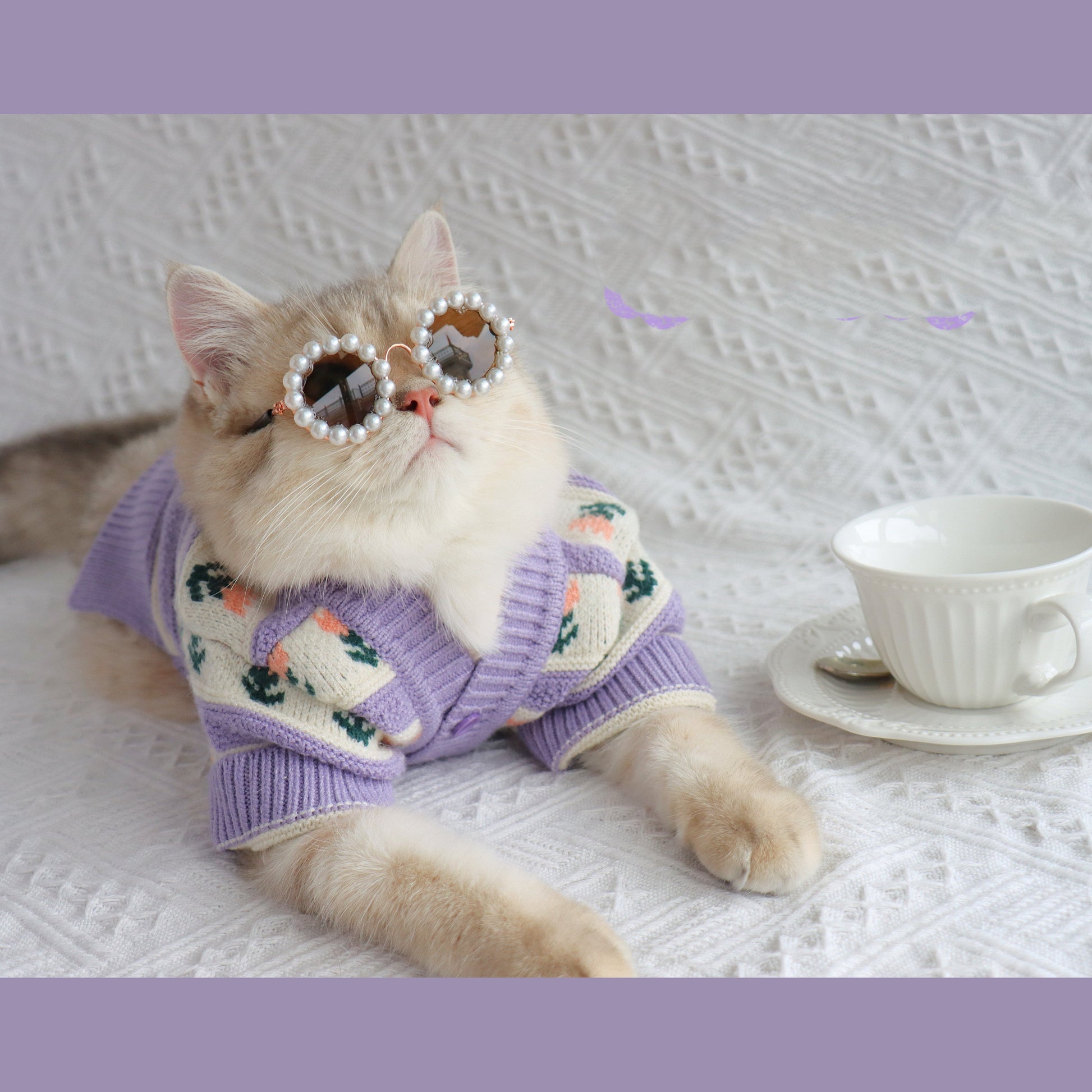 KFX-9228093 Retro Purple Flower Knitted Sweater for Pets - Autumn and Winter Fashion