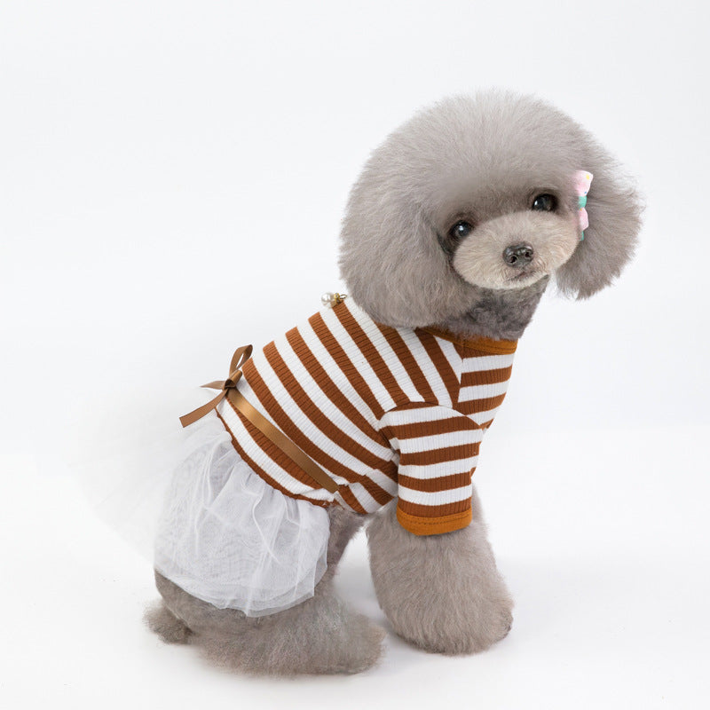 KFX-9228477 Princess Dog Dress for Spring and Summer in Cotton - Brown and Navy Blue, Sizes XS-XL