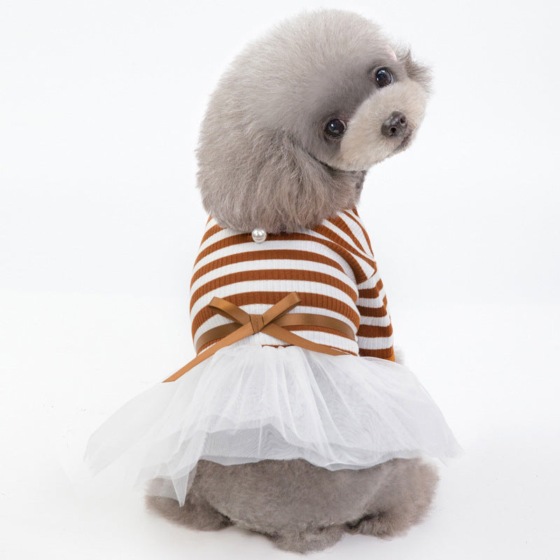 KFX-9228477 Princess Dog Dress for Spring and Summer in Cotton - Brown and Navy Blue, Sizes XS-XL