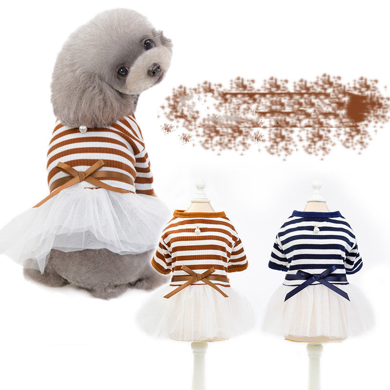 KFX-9228477 Princess Dog Dress for Spring and Summer in Cotton - Brown and Navy Blue, Sizes XS-XL