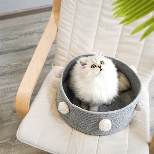 KFX-9230141 Eco-Friendly Cotton Thread Cat Bed and House, Soft and Comfortable, 40 cm Diameter, for Cats and Small Dogs